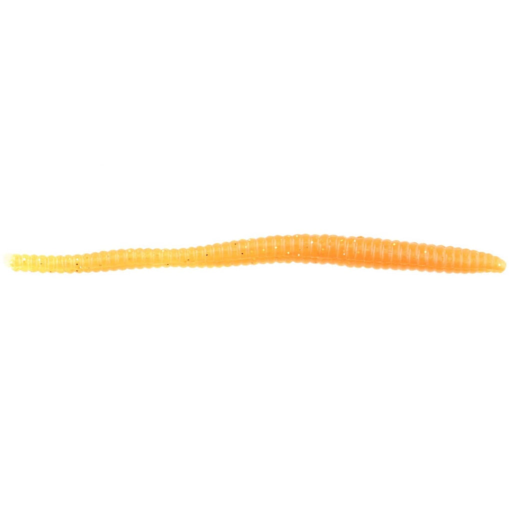 Orange floating trout worm soft bait, single segmented worm