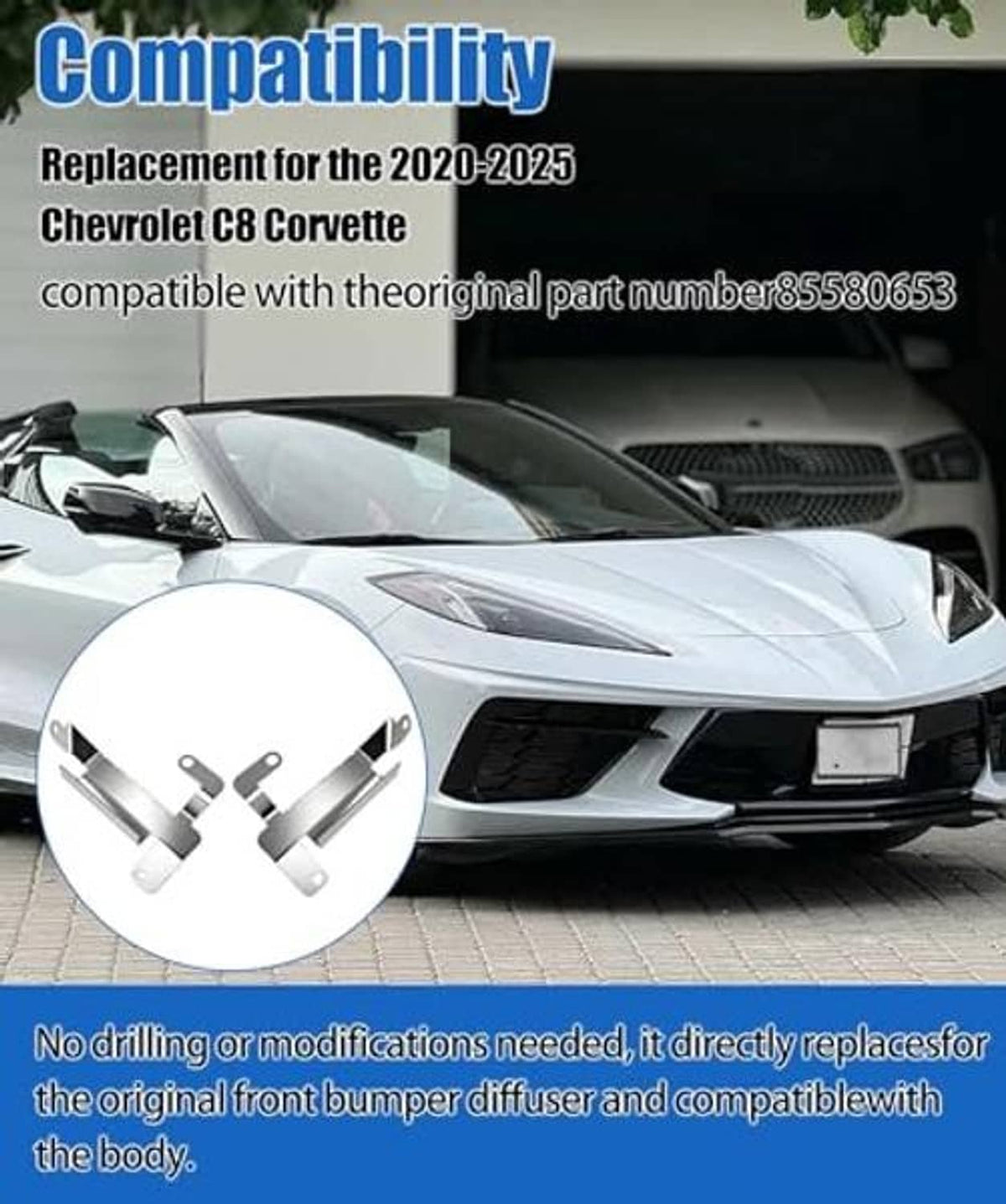 Silver front bumper air deflector shield pieces with mounting holes and tabs