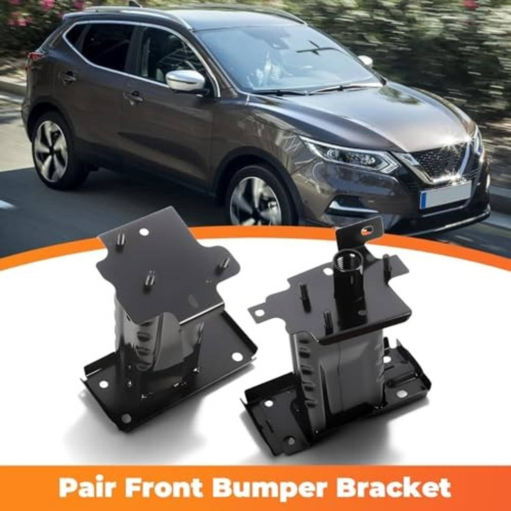 Pair of black front bumper bracket assemblies with mounting holes