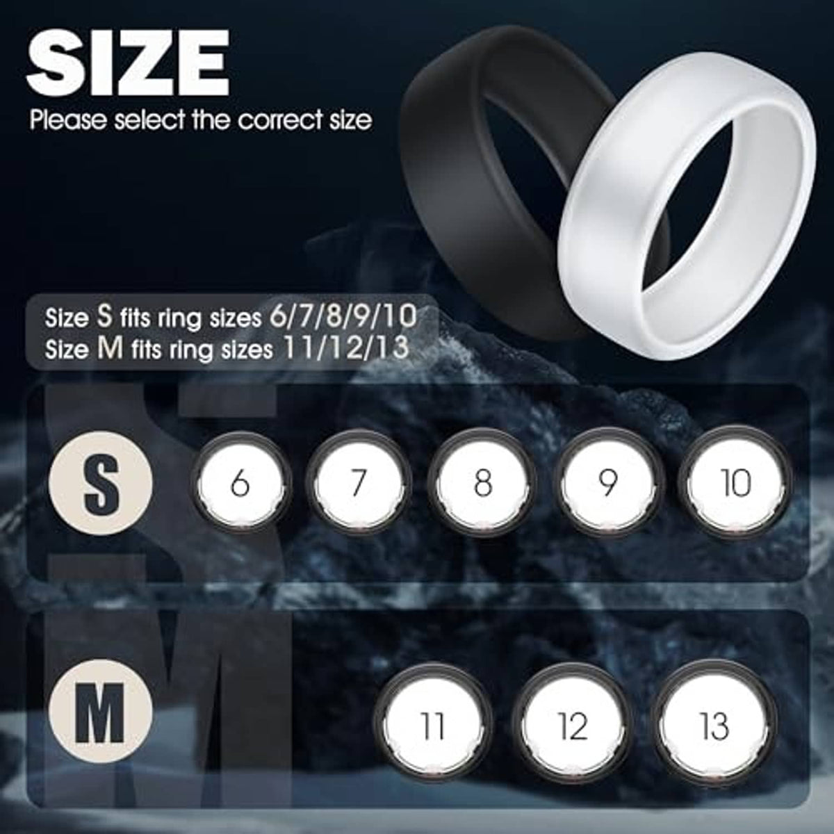 Silicone ring cover set with multiple numbered sizes and corresponding covers