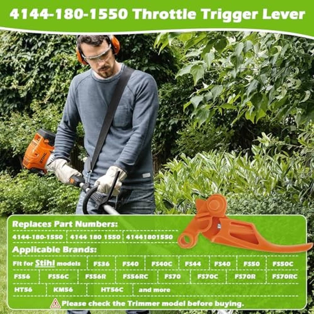 Orange throttle trigger lever for string trimmer, replacement handle part