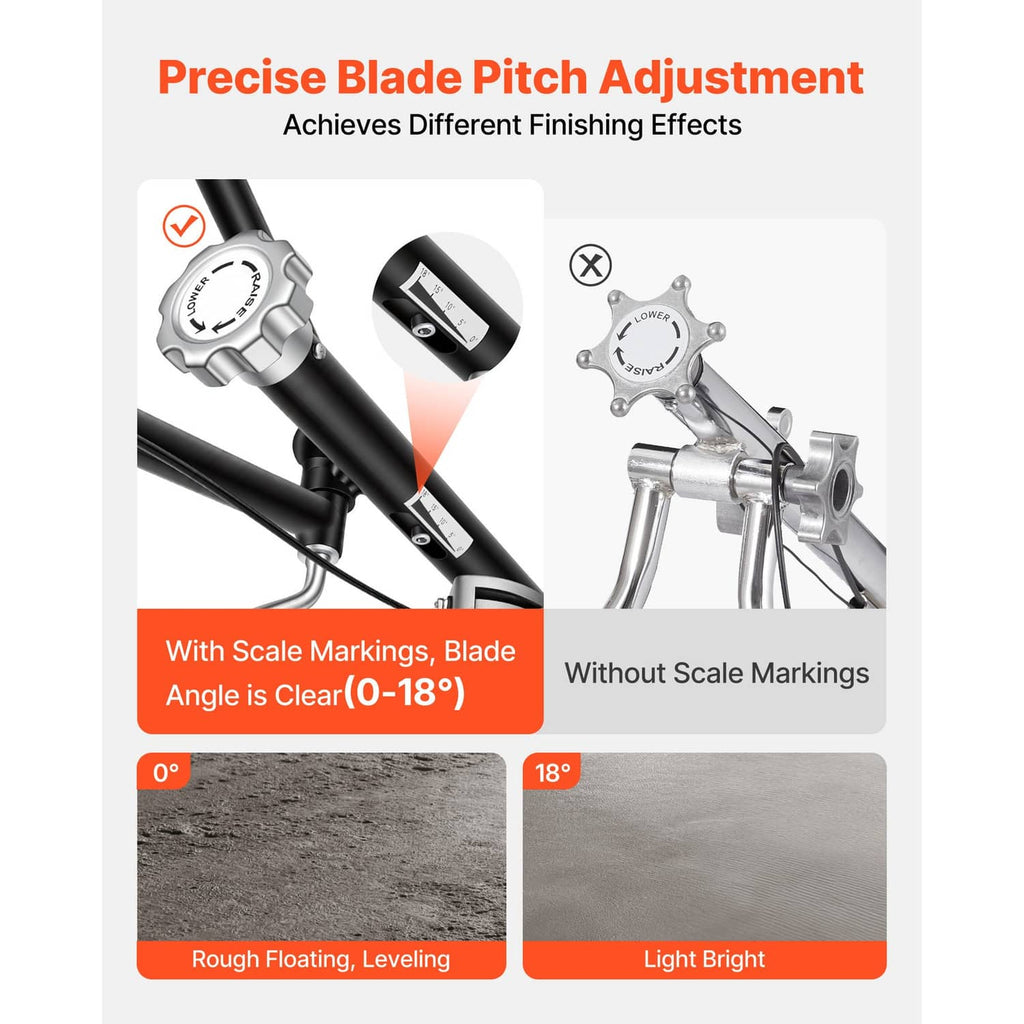 Adjustable blade pitch mechanism with scale markings on black handle assembly