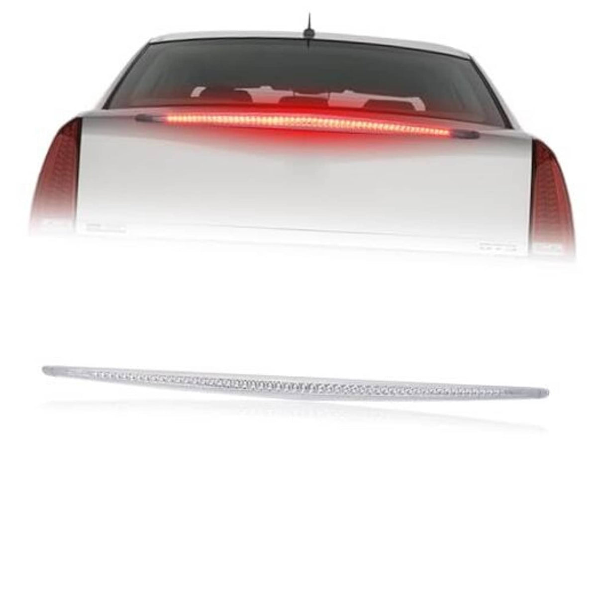 Rear vehicle third brake light bar with slim LED strip, unlit