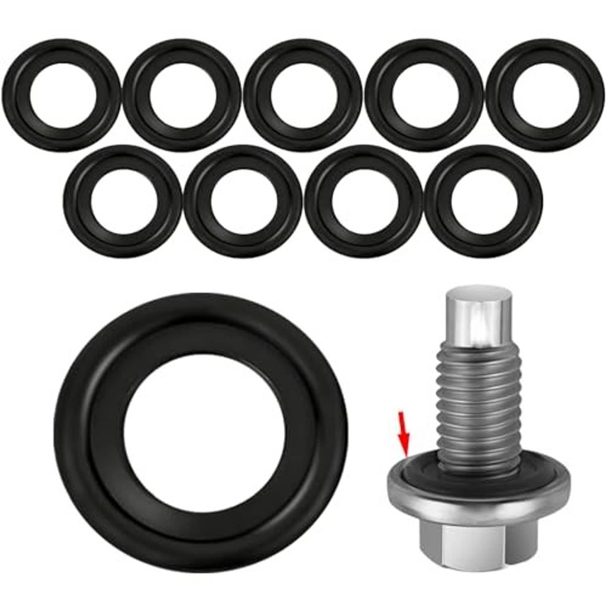 M14 black rubber oil drain plug crush washer set with 10 sealing rings
