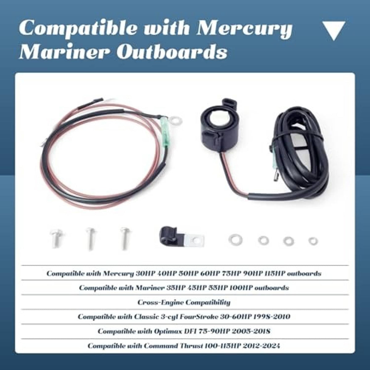 Starboard trim sender kit for Mercury outboards: sensor, wiring harness, and installation parts