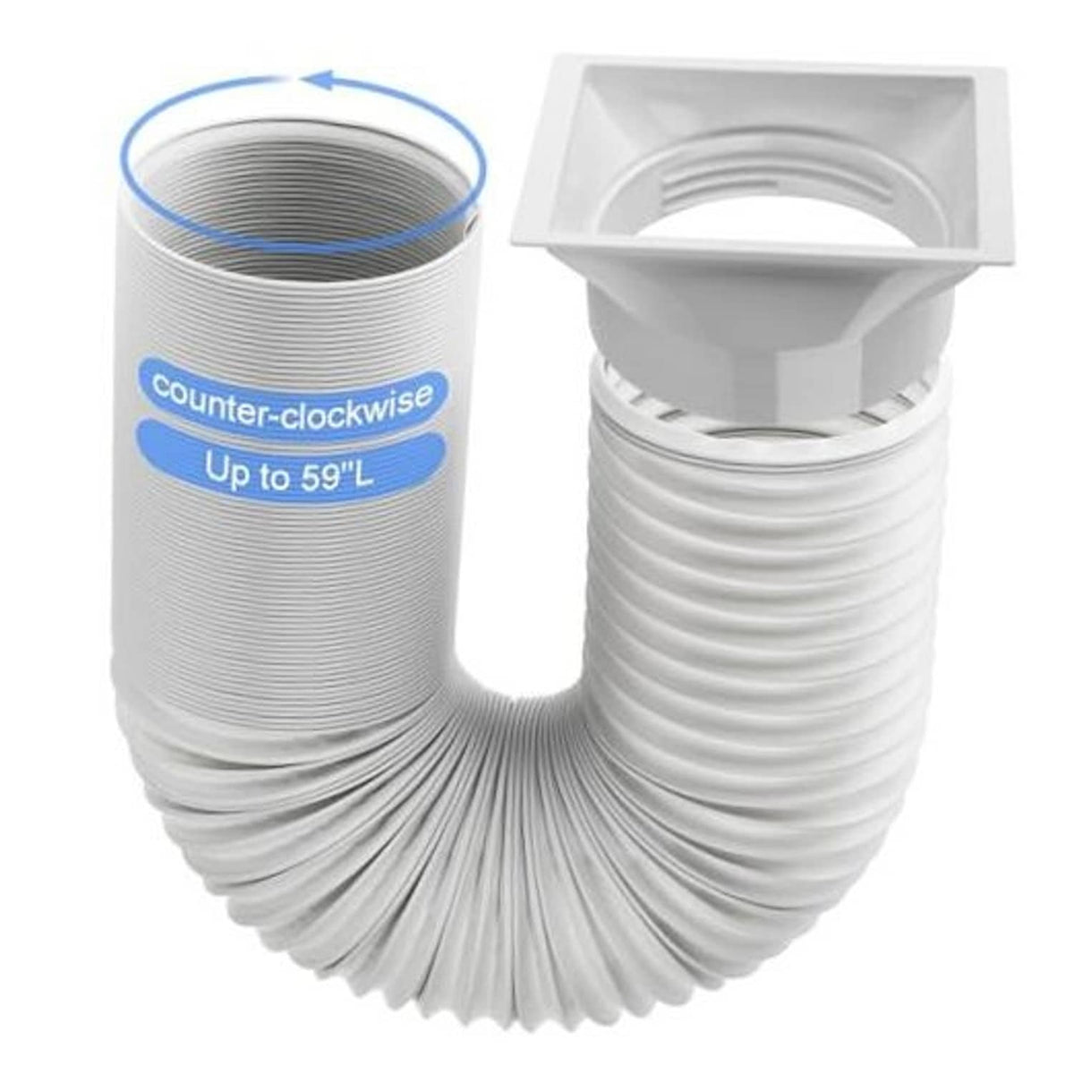 White adjustable AC exhaust hose, U-bend with rectangular window coupler