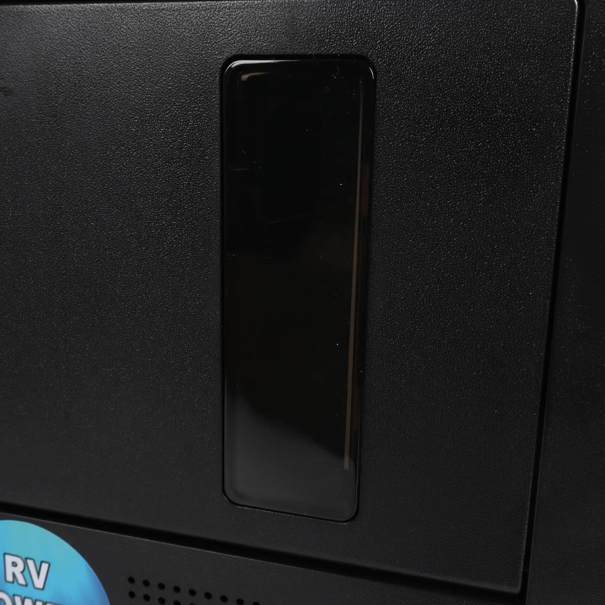 RV power converter front with dark inset display window