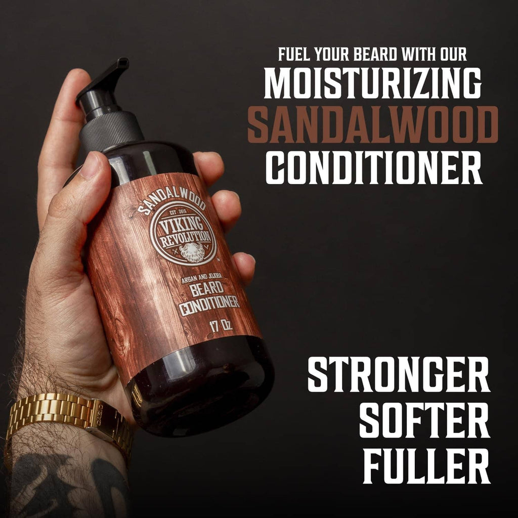 Viking Revolution Sandalwood beard conditioner bottle with pump, 17 fl oz