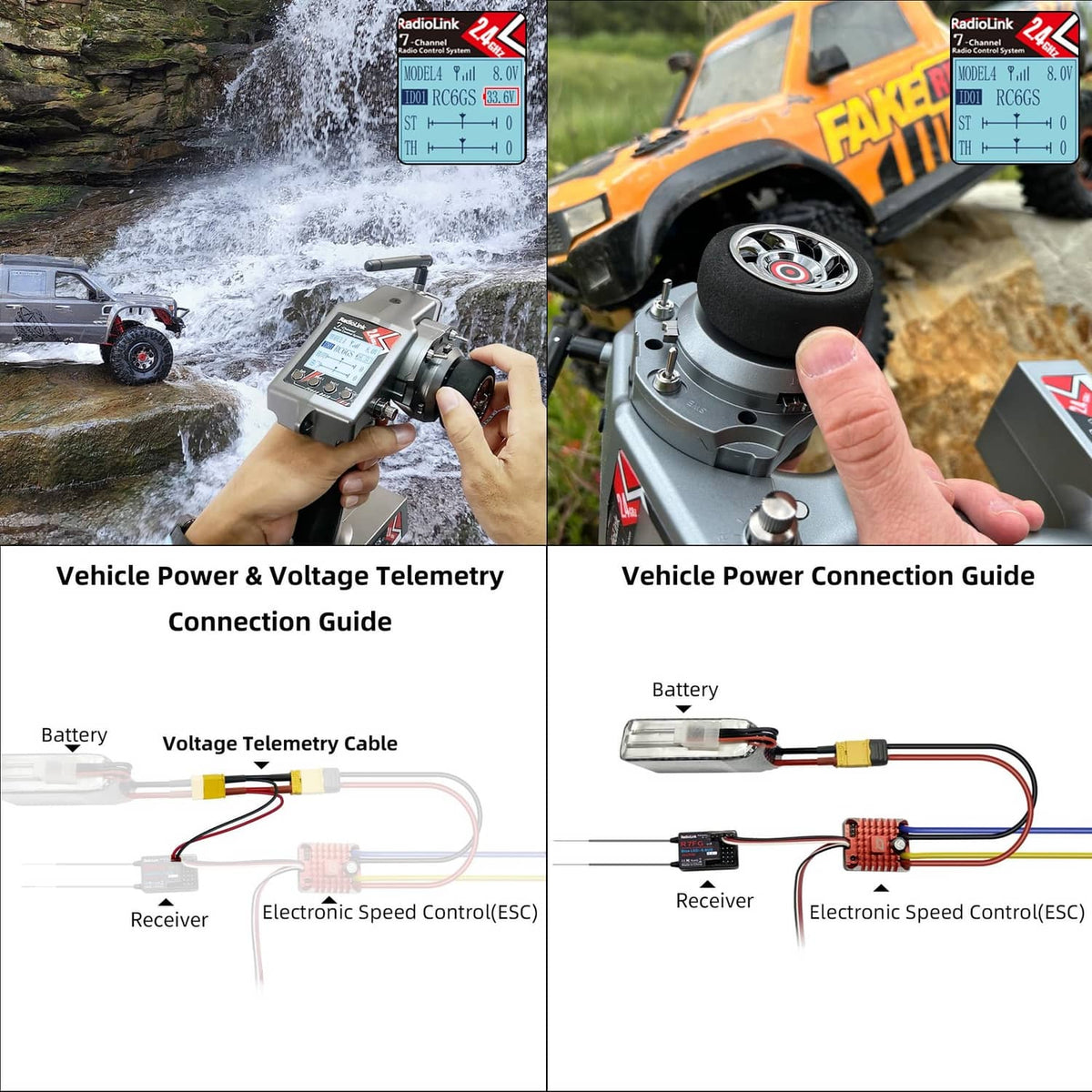 RC voltage telemetry wiring diagram with receiver and battery power connection guide
