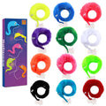 Set of 12 fuzzy worm toys with invisible strings, assorted colors