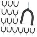 Vinyl-coated screw-in U hooks, black curved hooks with metal screw prongs, 16-pack.