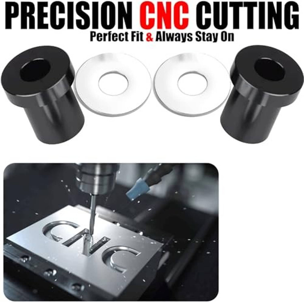 Precision-cut handlebar riser bushings: two black pieces with flat tops and center holes