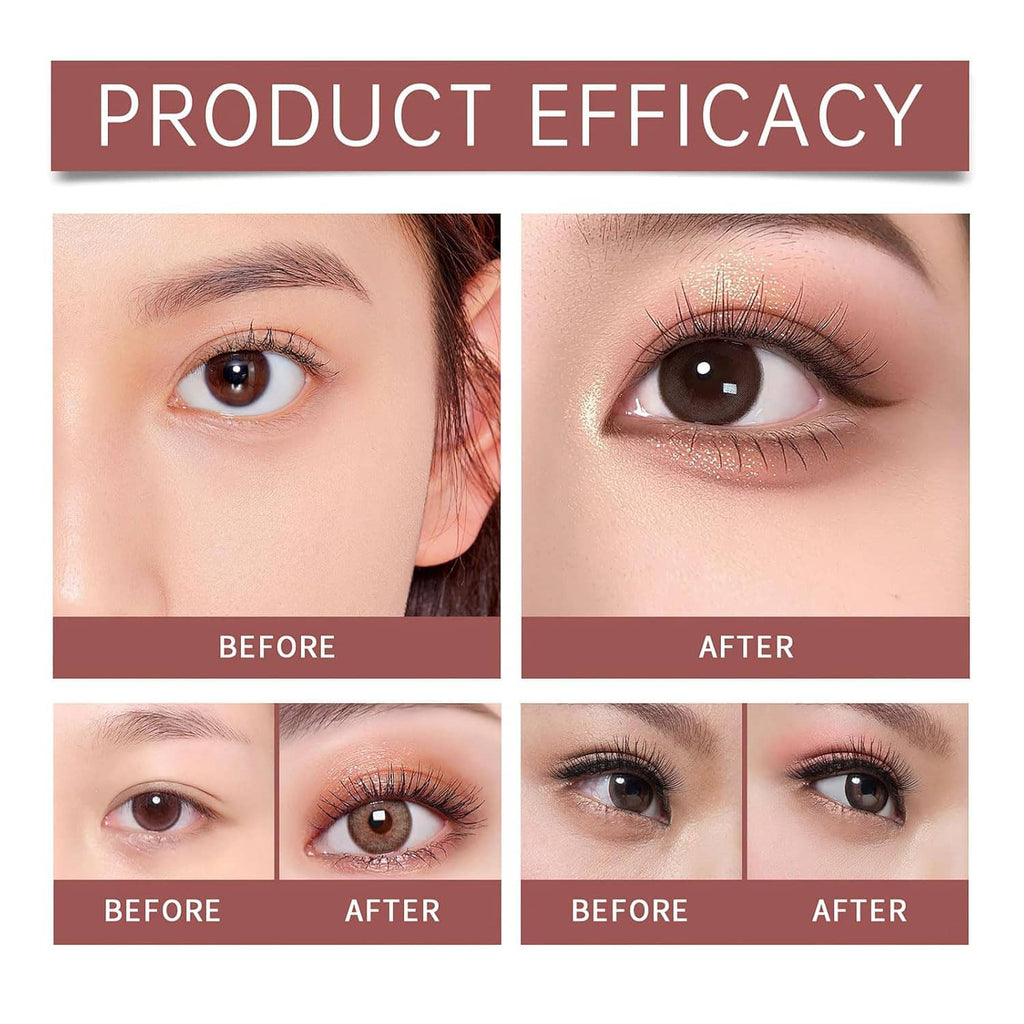 Before-and-after eye makeup showing glitter eyeshadow shimmer after application