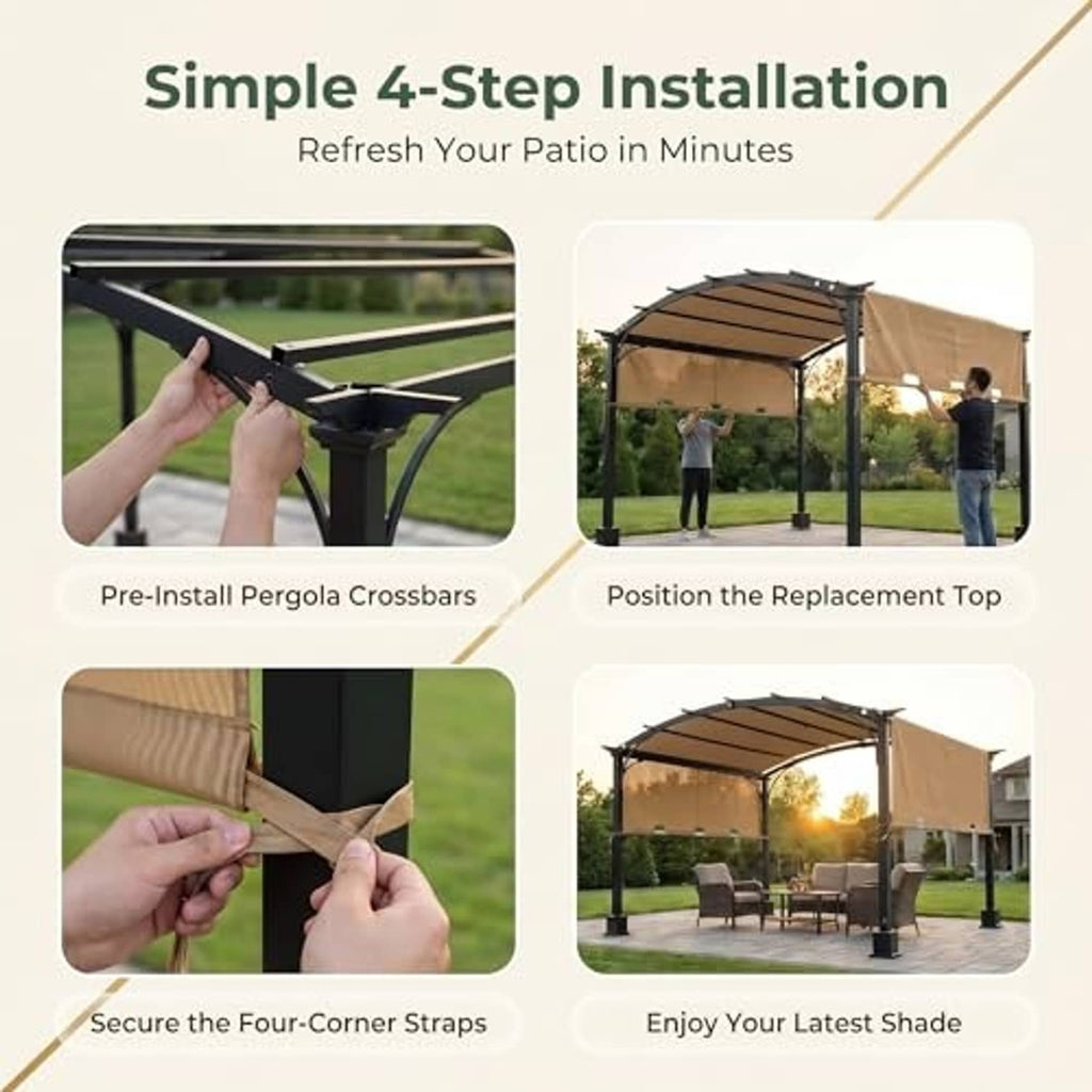 Beige pergola replacement top cover with corner straps and secure attachment points