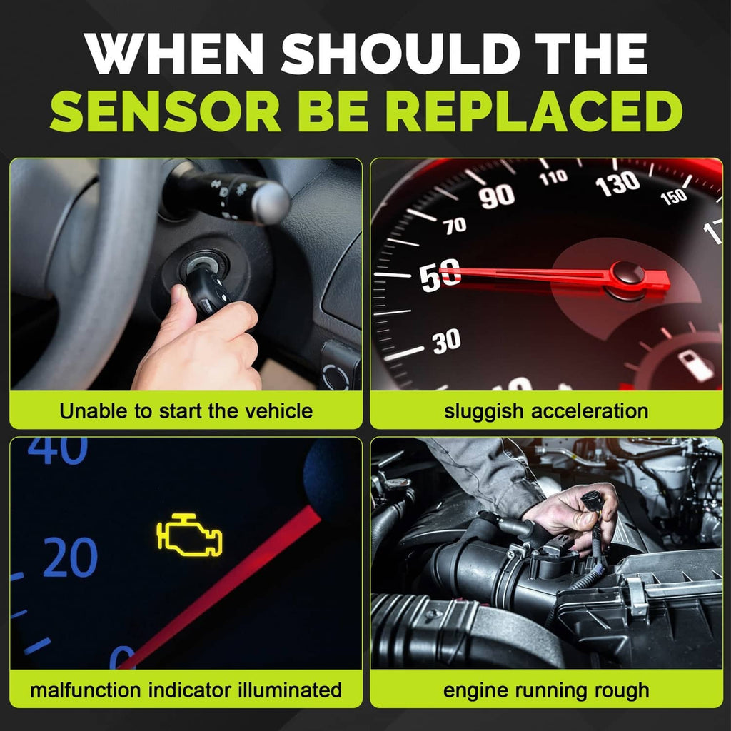 Crankshaft position sensor shown with vehicle dashboard and engine bay graphics