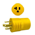 NEMA locking adapter plug face with two slots and ground hole, yellow housing