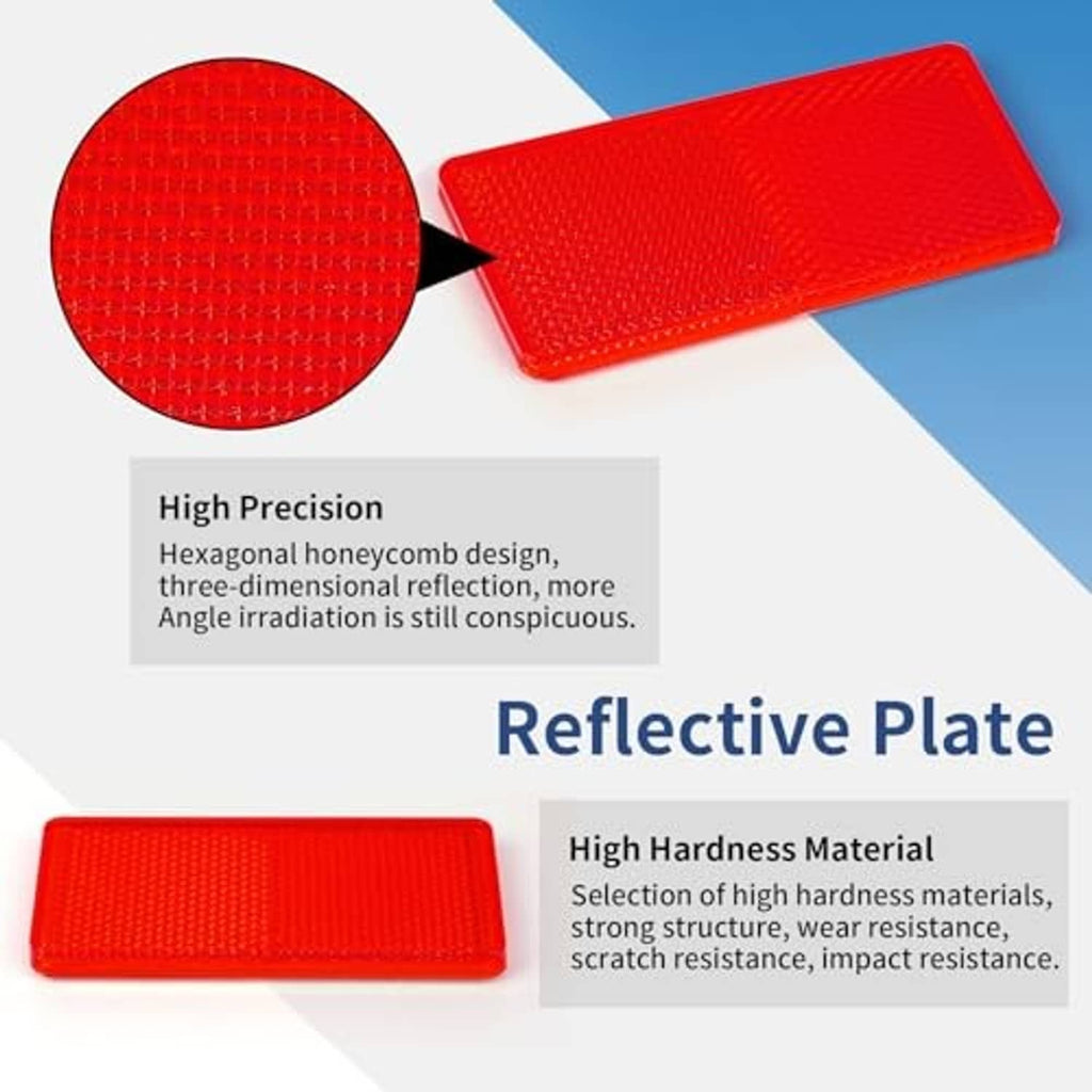 Red rectangular reflective plate with hex-pattern texture, shown with circular detail