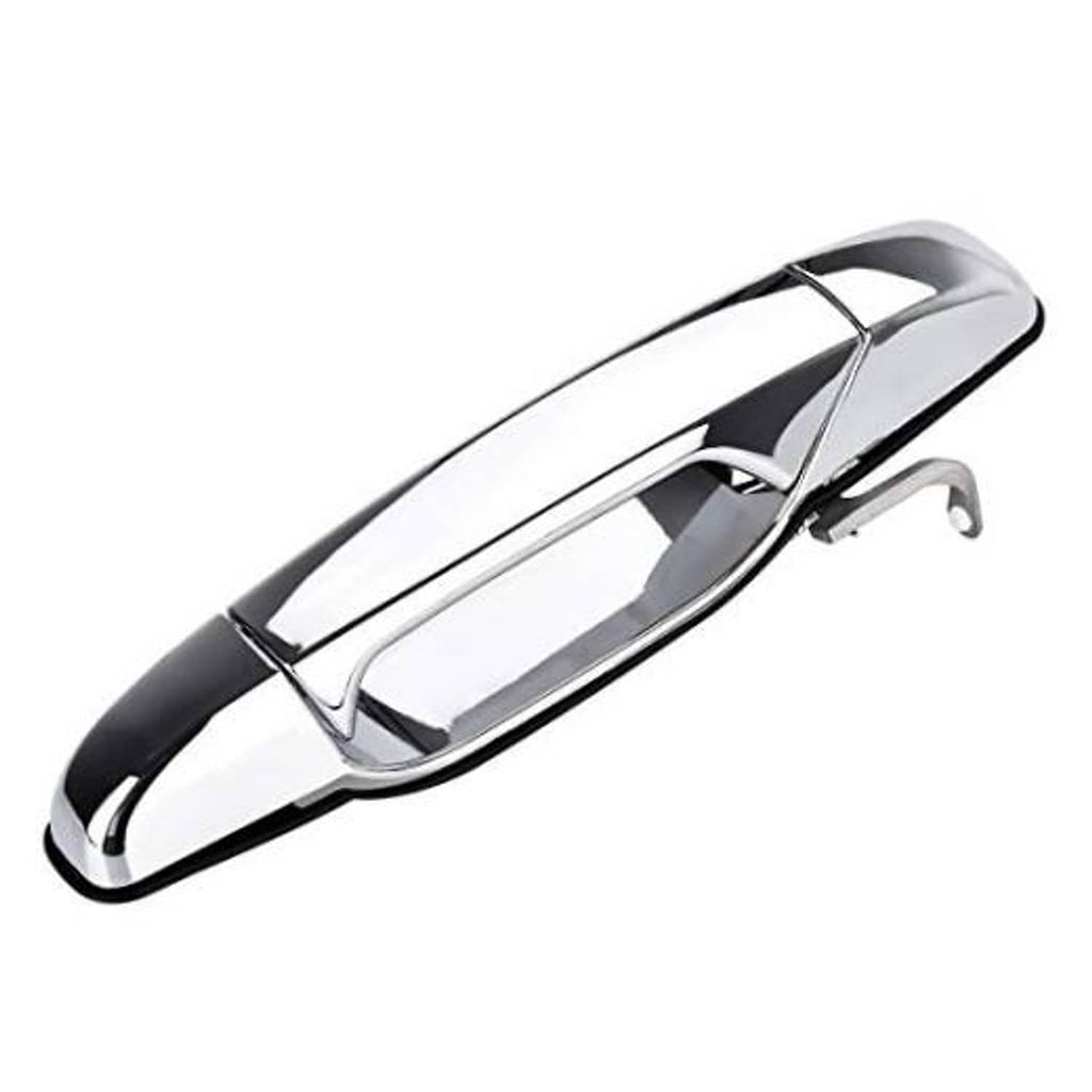 Chrome exterior pull-style door handle with smooth rectangular grip