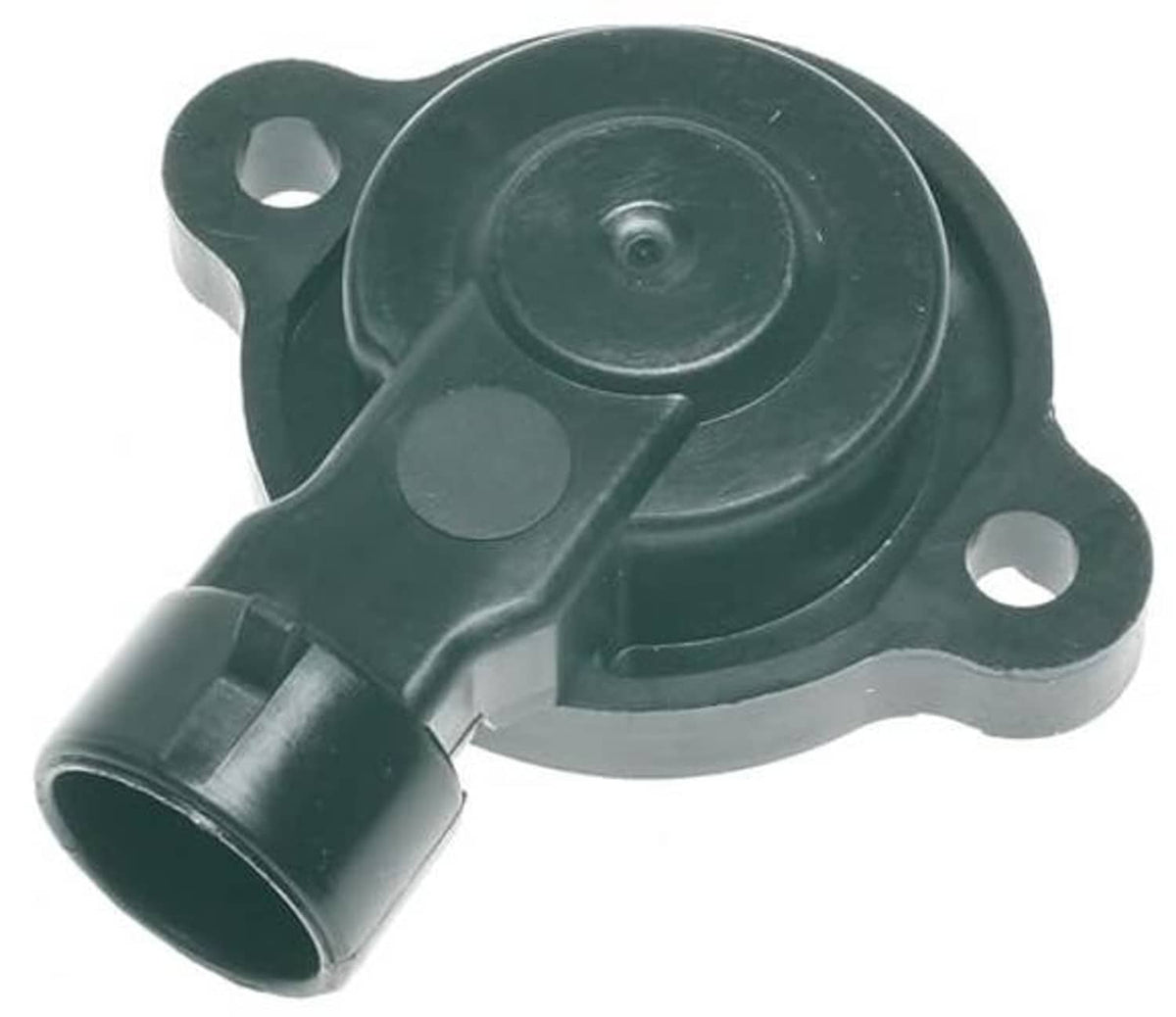 Throttle position sensor, green body with black inlet and four mounting tabs