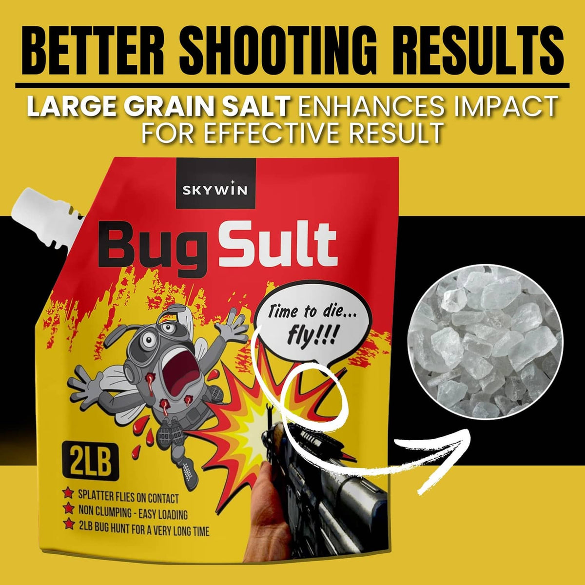 BugSult 2 lb refill salt pouch with large-grain salt graphic and salt crystal circle