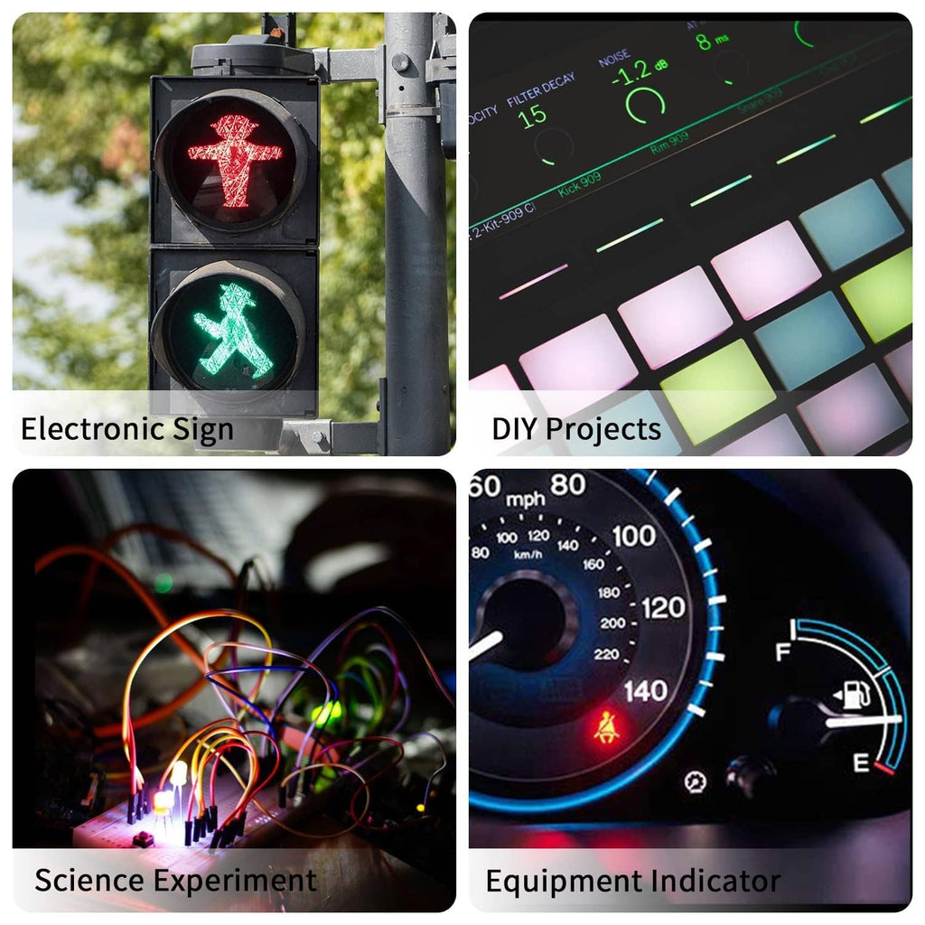 Pre-wired LEDs shown for electronic signs, DIY displays, and indicator panels