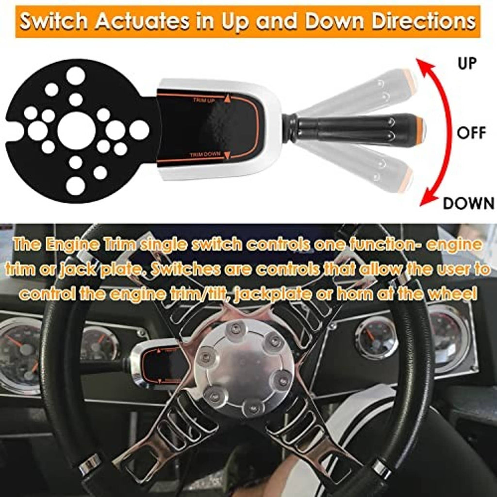 Marine engine trim single switch showing UP, OFF, DOWN control positions and black cable