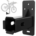 Black hitch wall mount bike rack bracket with receiver arm and mounting plate