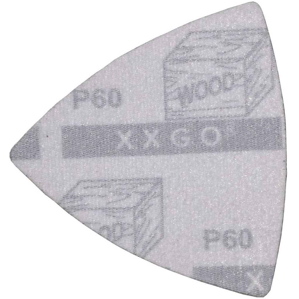 Grey triangular sanding pad with embossed P100 marking, hook-and-loop back