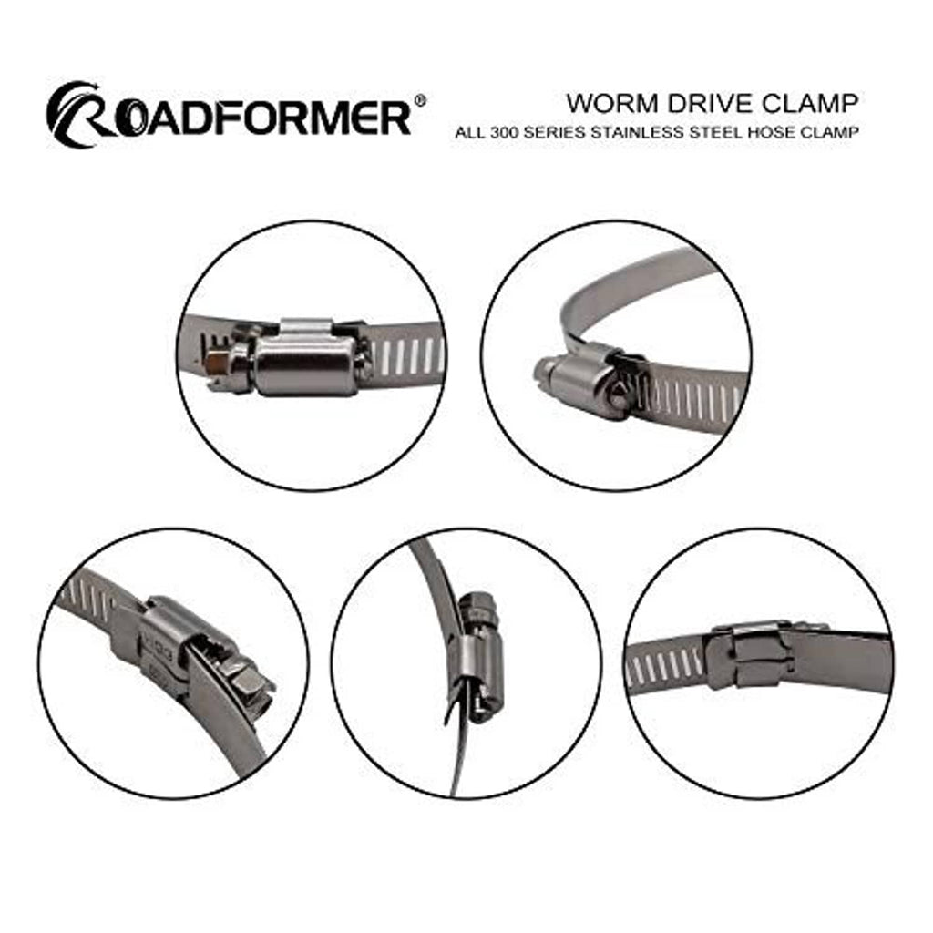 Close-up of worm-drive hose clamp screw mechanism and perforated band
