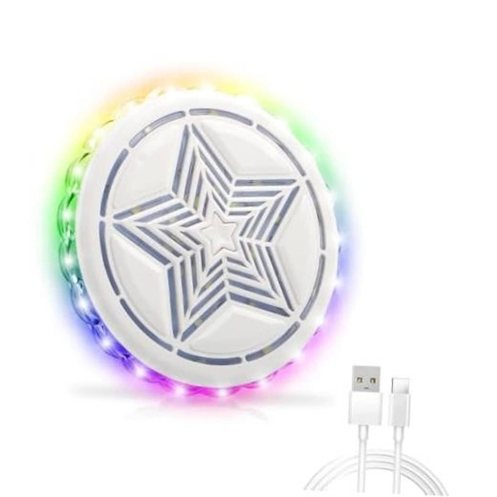 Round star-emblem LED ceiling light with glowing color ring and USB cable