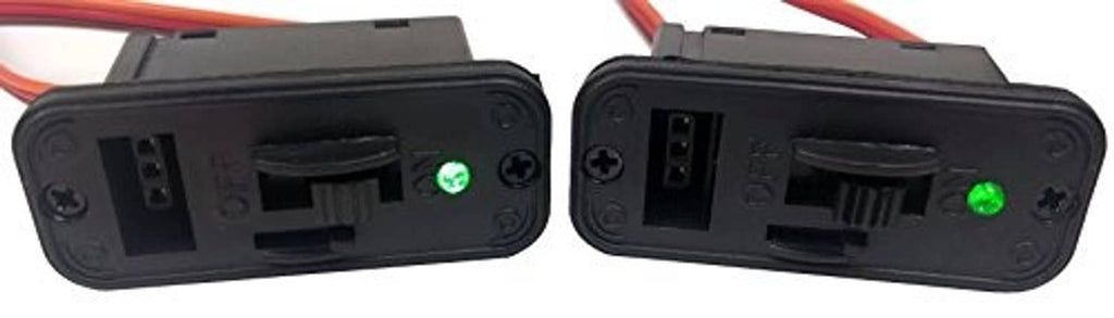 Heavy-duty RC on/off switch set, two black modules with green indicator lights