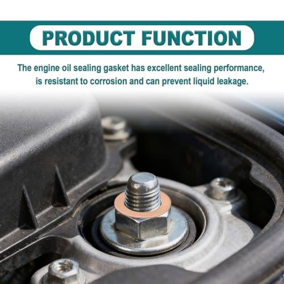 Oil drain plug gasket washer on engine bolt, round copper washer with center hole
