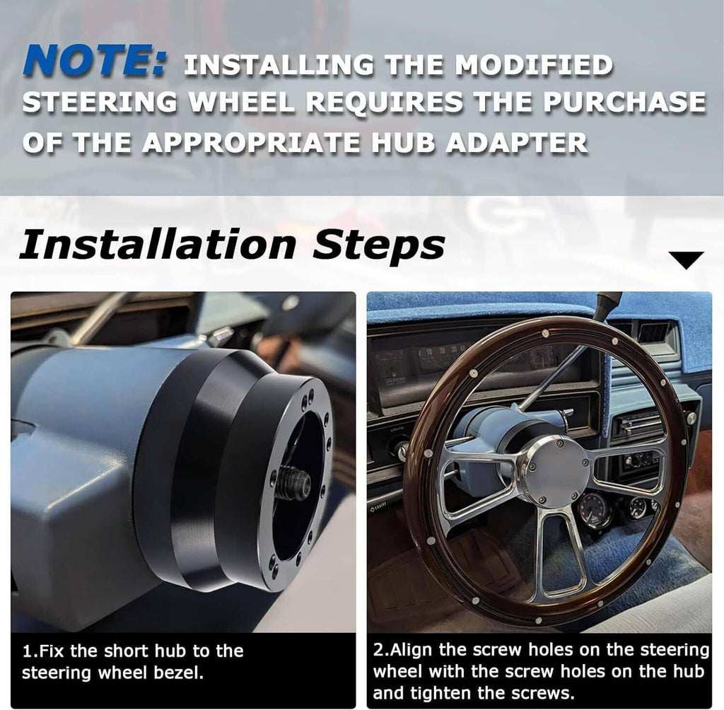Steering wheel hub adapter installation guide showing adapter mounting steps