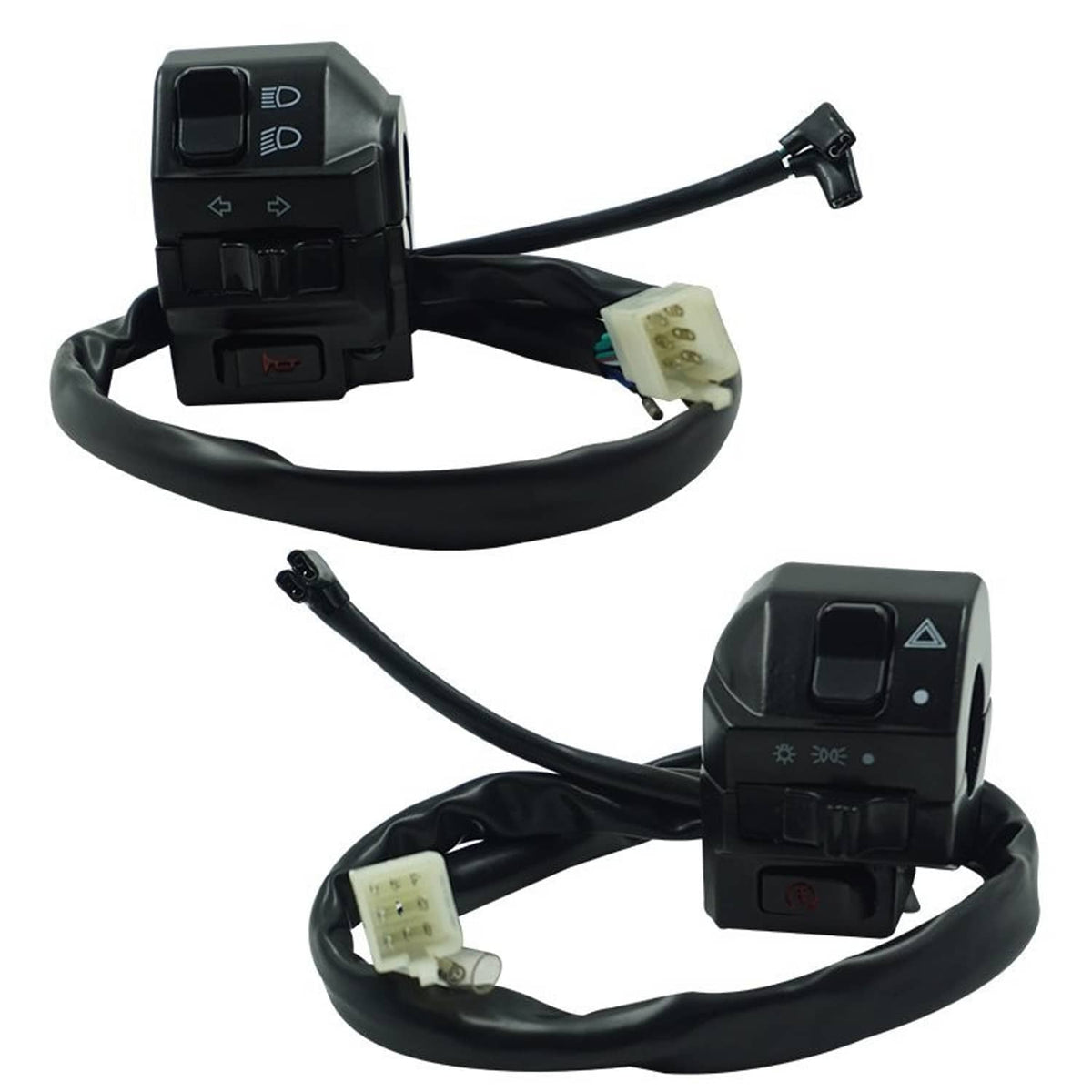 Motorcycle handlebar switch pod with multi-button controls and cable connector
