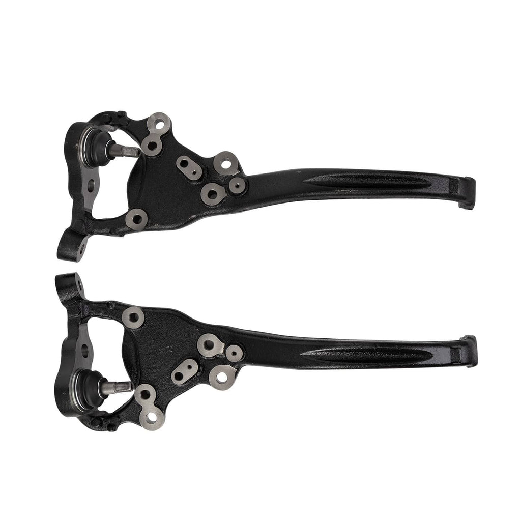 Front steering knuckle assembly pair with black control arms and hub spindles