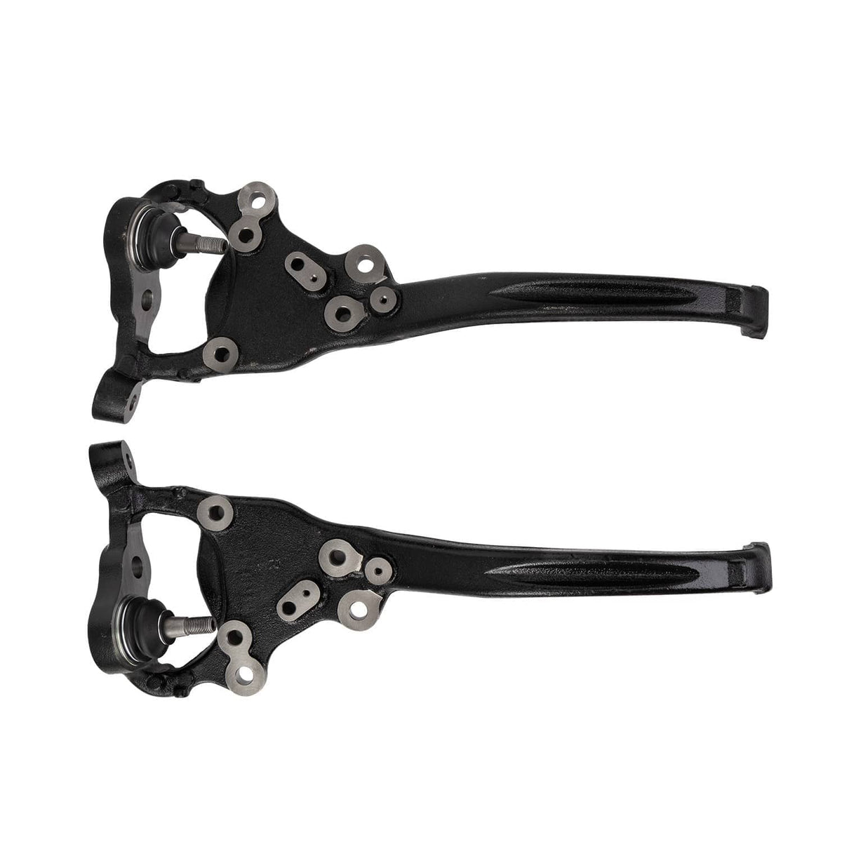 Front steering knuckle assembly pair with black control arms and hub spindles
