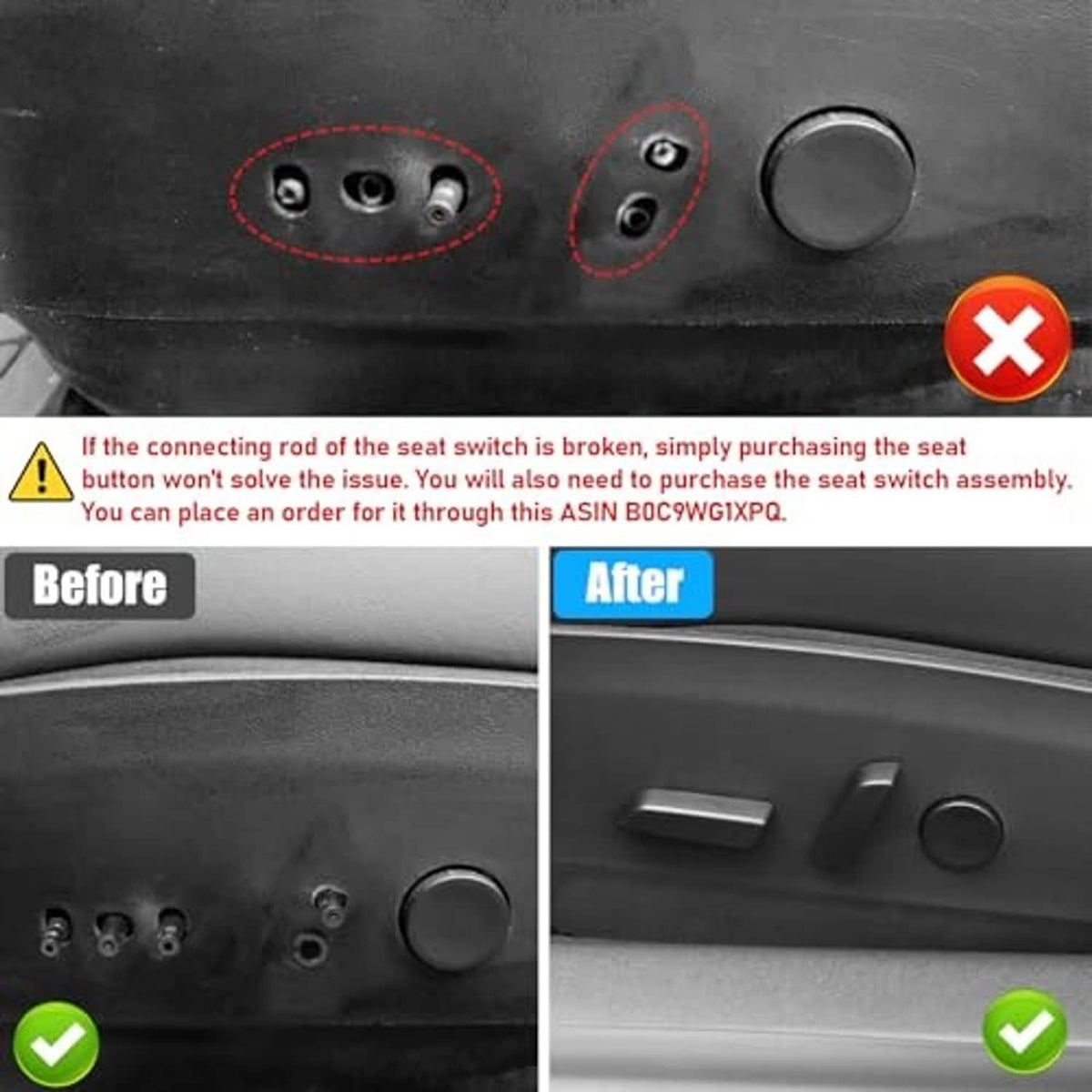 Car seat control panel with two button slots and a round button