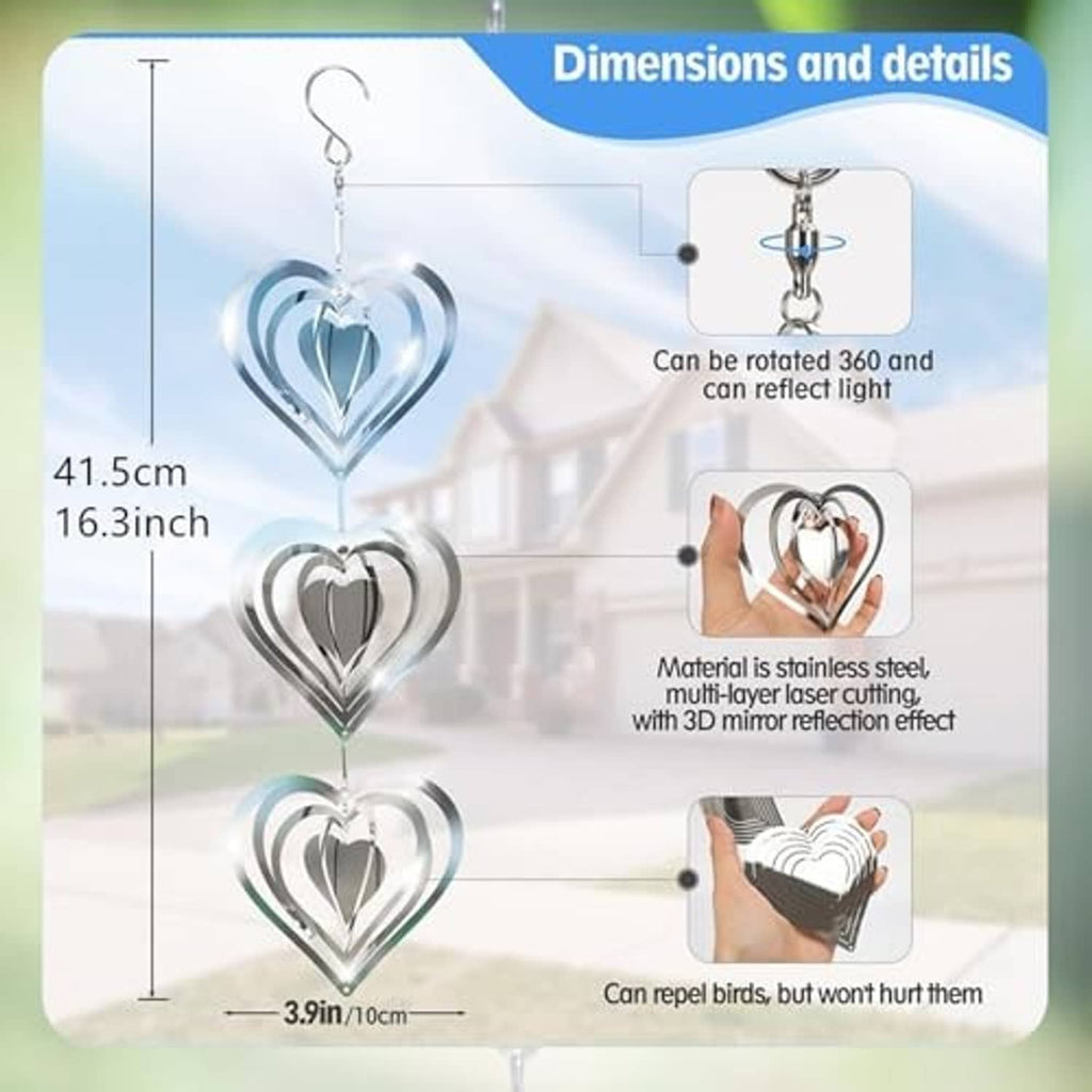 Stainless steel 3D mirrored heart wind spinner with multi-layer heart design on chain