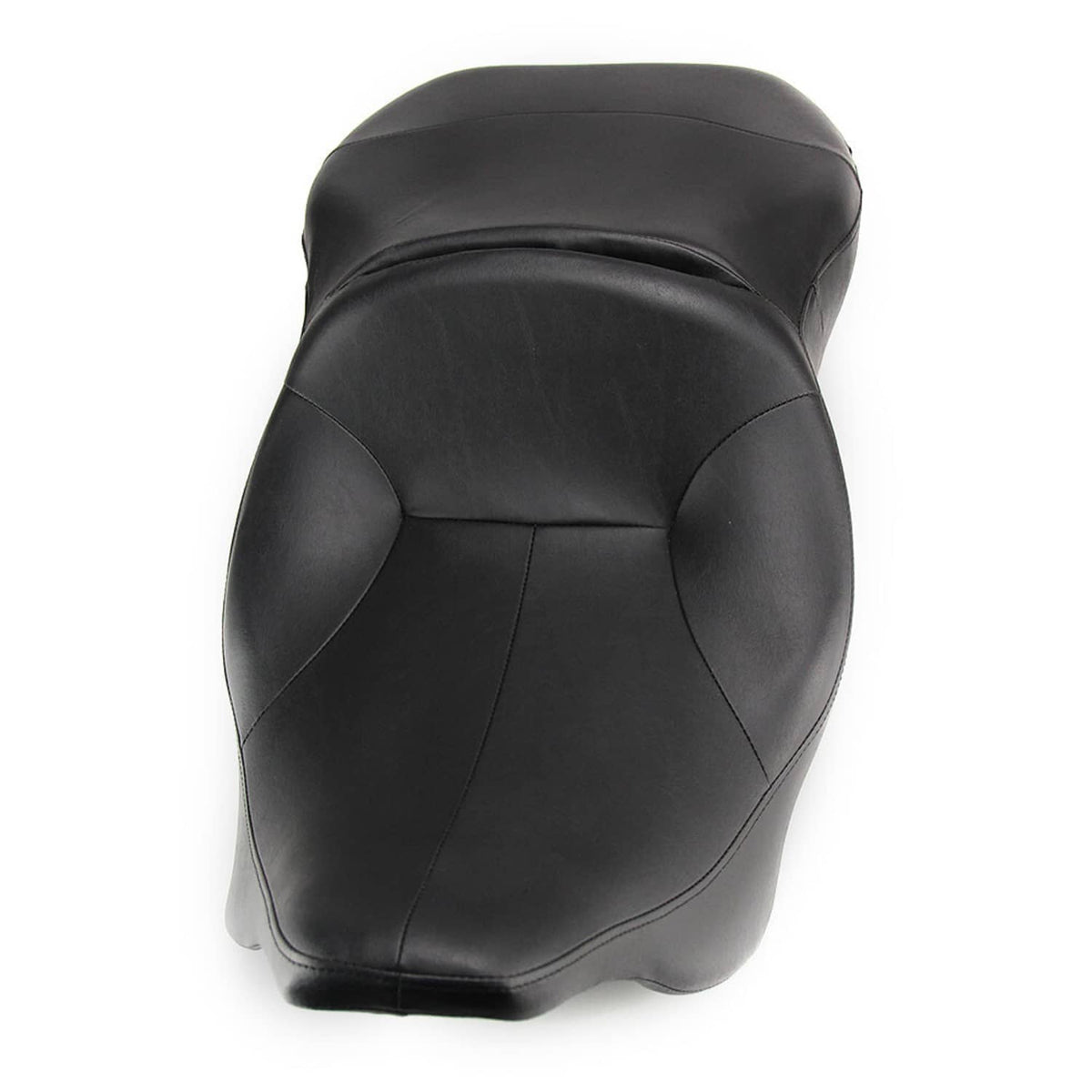 Motorcycle one-piece driver and passenger seat, black leather-look with curved stitching