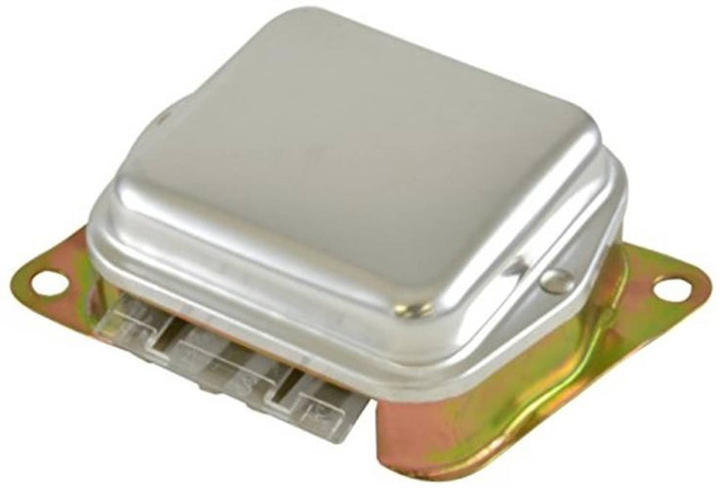 Alternator voltage regulator with silver housing, pin block, and mounting tabs