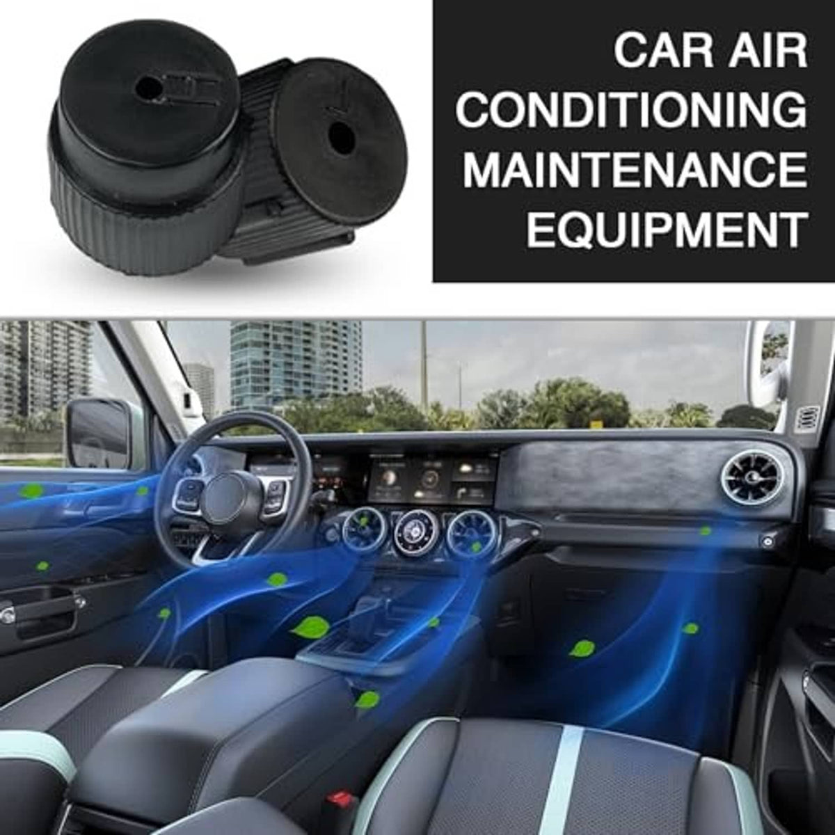 Pair of black ABS air conditioning valve core covers with side ribbing
