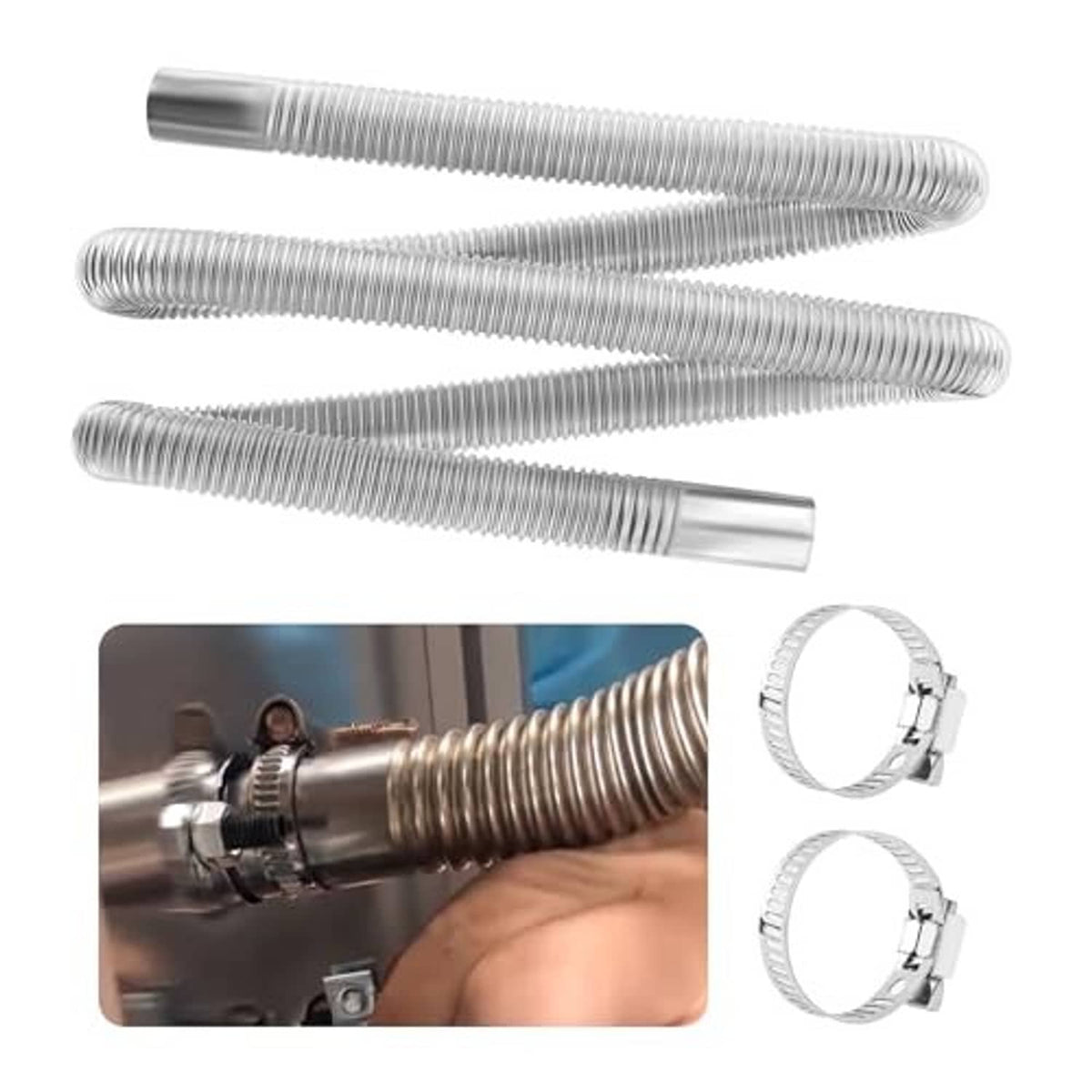 Stainless steel flexible exhaust pipe coil with metal clamp rings, 1 in