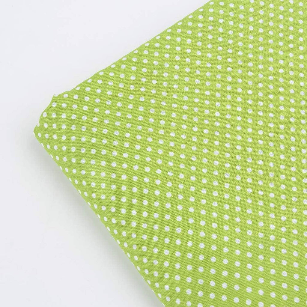 Cotton fabric square in green with white polka dot pattern