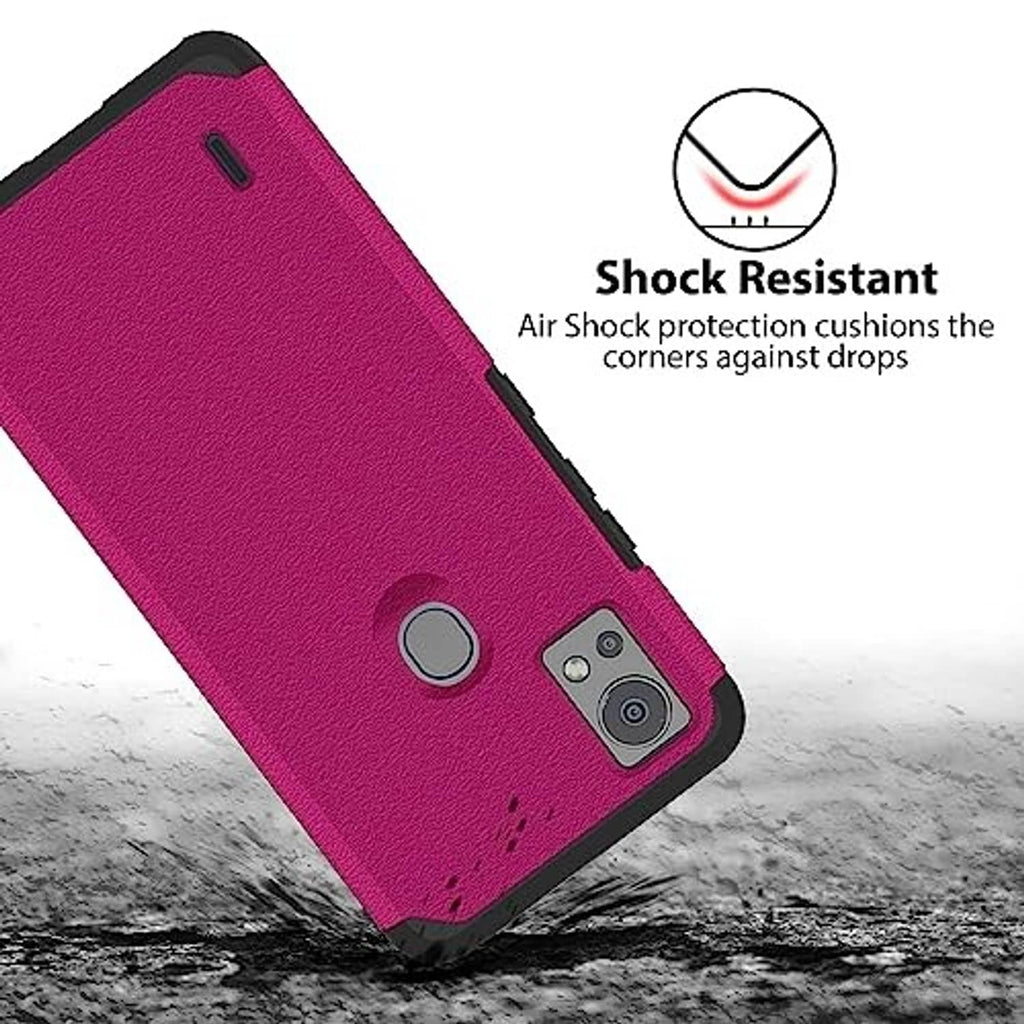 Pink textured TPU phone case with shock-resistant corners and camera openings
