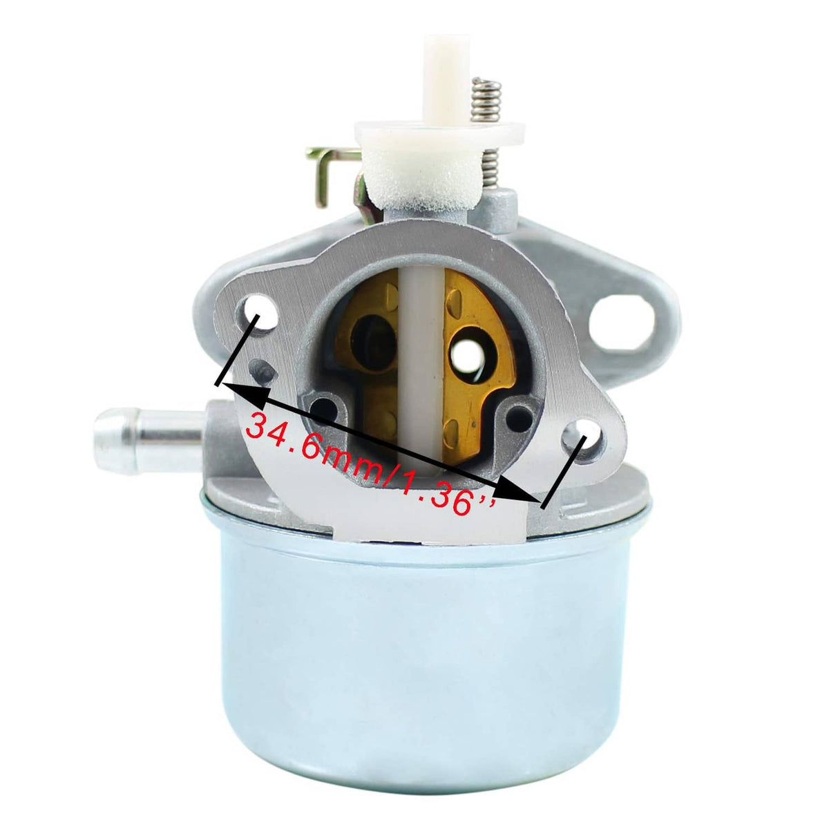 Carburetor with yellow throttle plate and side ports, metallic finish