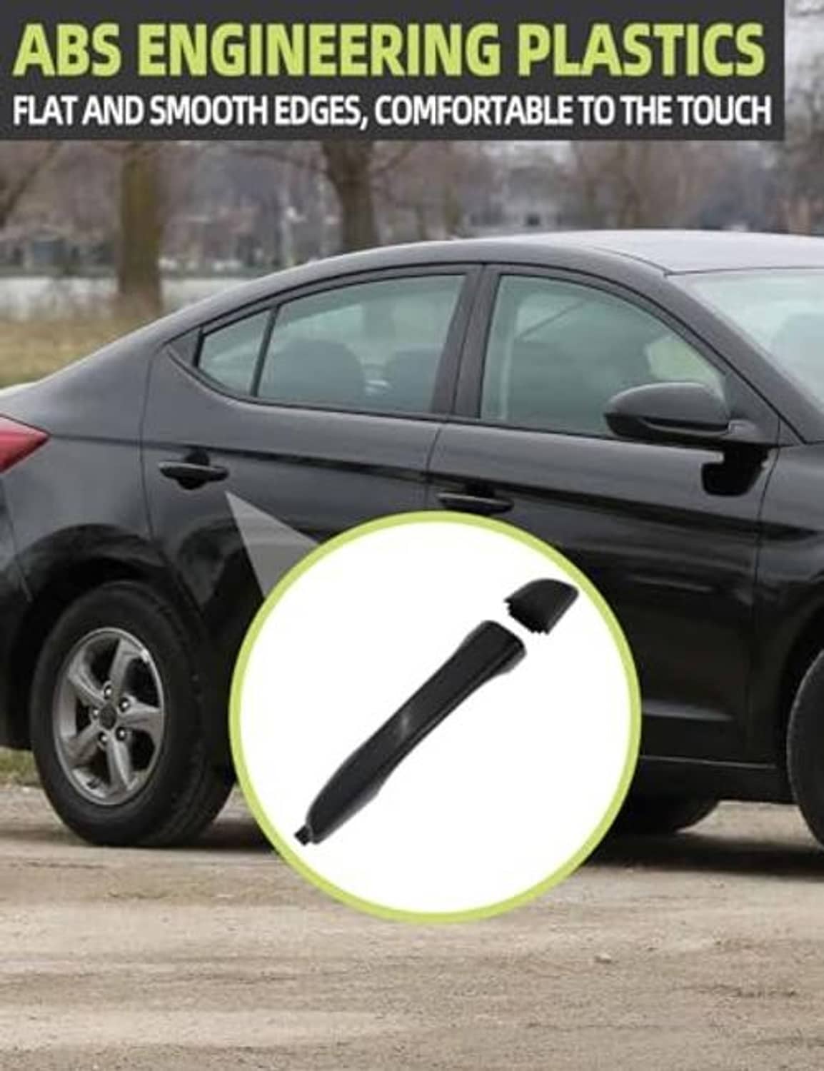 Black ABS-style exterior door handle cover, flat smooth edges