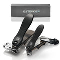 Black nail clipper set with 360° rotating handles and stainless blades