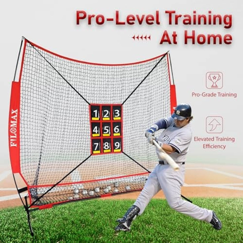 Numbered strike-zone baseball practice net with target board labeled 1–9