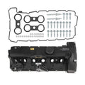 Valve cover gasket kit with black valve cover, gasket, and bolt hardware