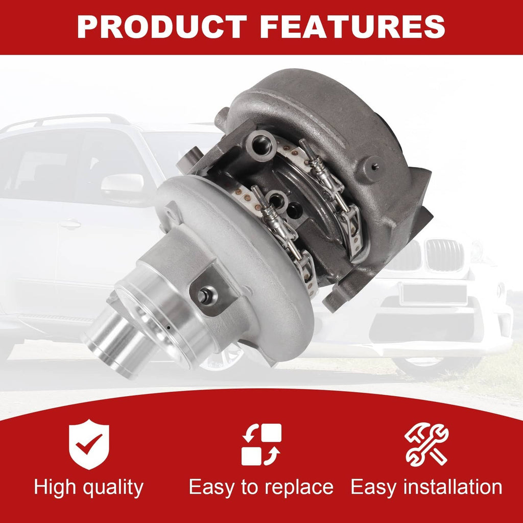 Turbocharger angled view with open turbine housing and metal exhaust flange